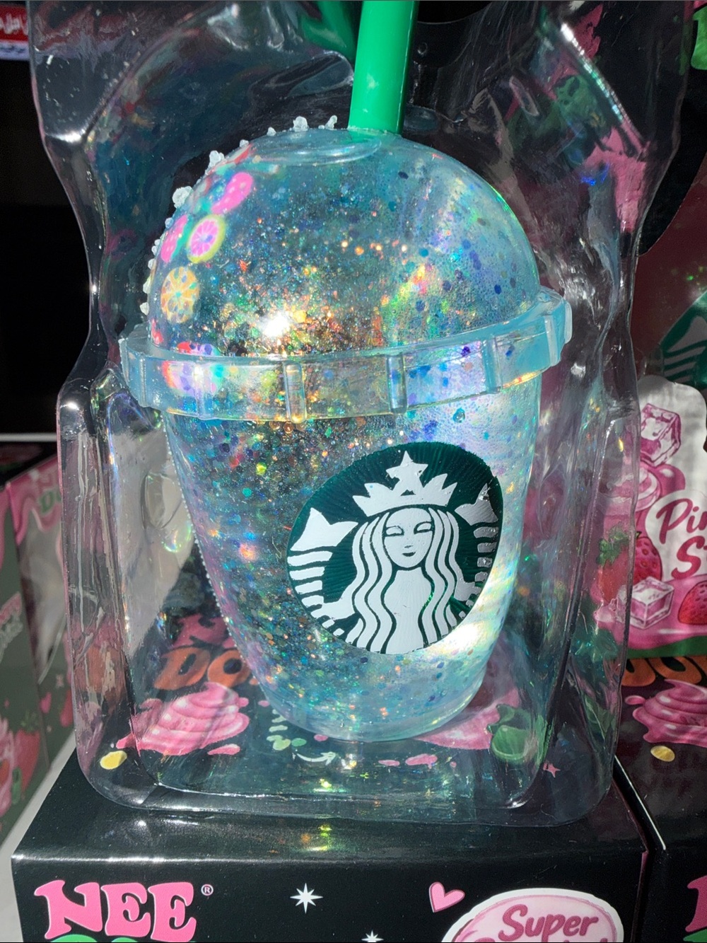 Starbucks blue Glitter Tumbler with Green Straw